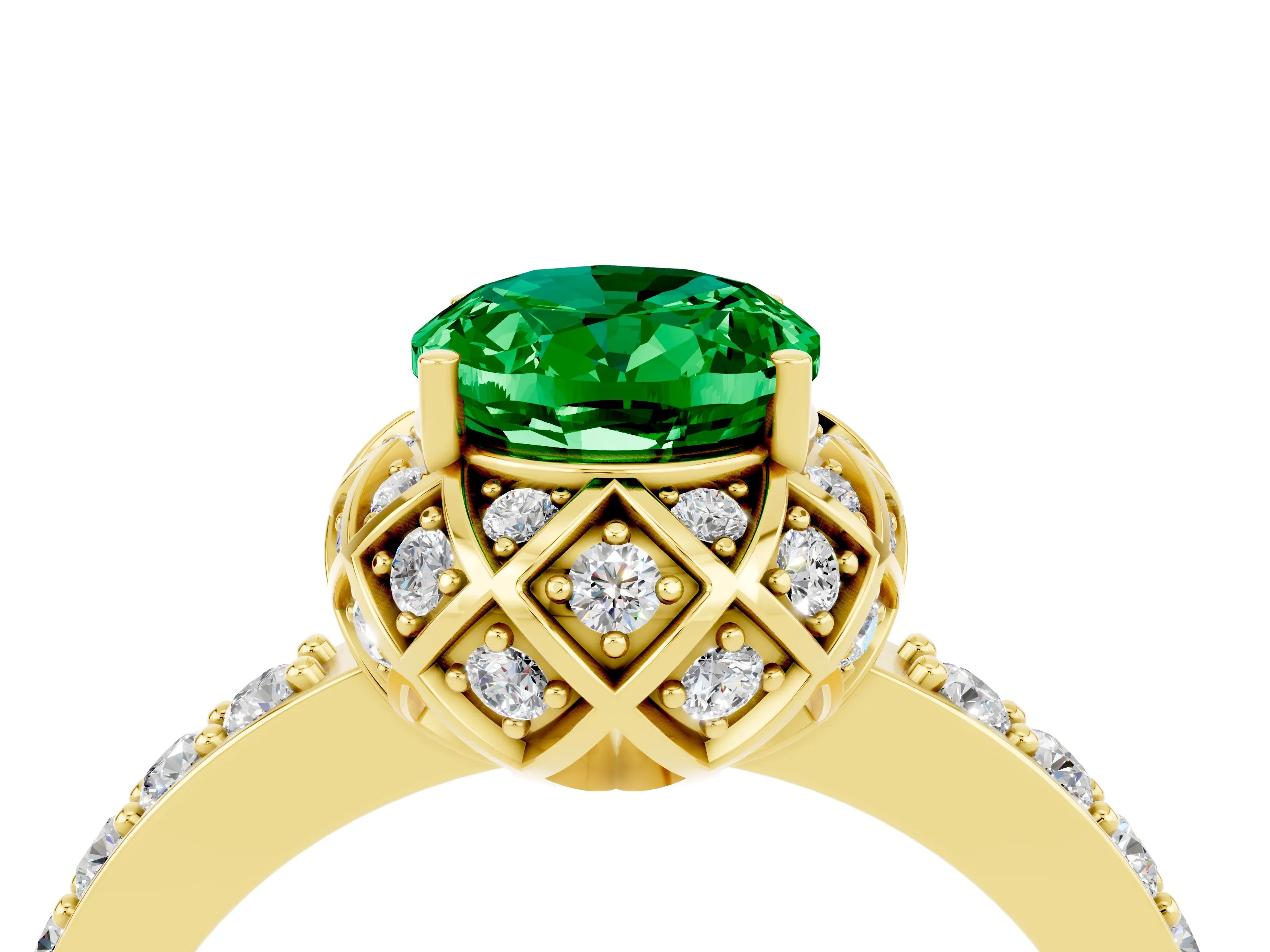 Yellow gold Oval Cut Diamond Solitaire Ring with Shared Prong Pavé Band_4