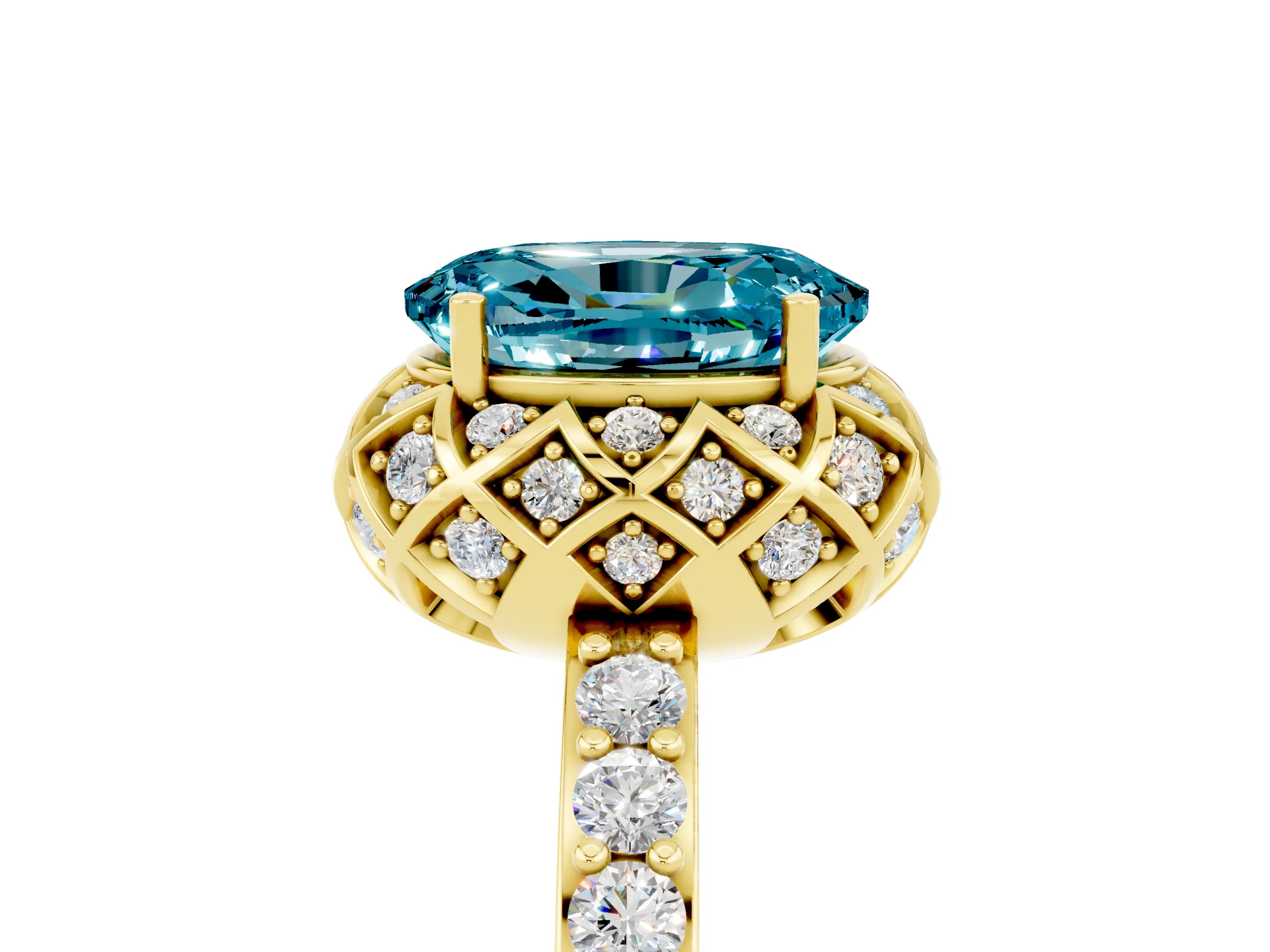 Yellow gold Oval Cut Diamond Solitaire Ring with Shared Prong Pavé Band_5