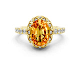 Yellow gold Oval Cut Diamond Solitaire Ring with Shared Prong Pavé Band