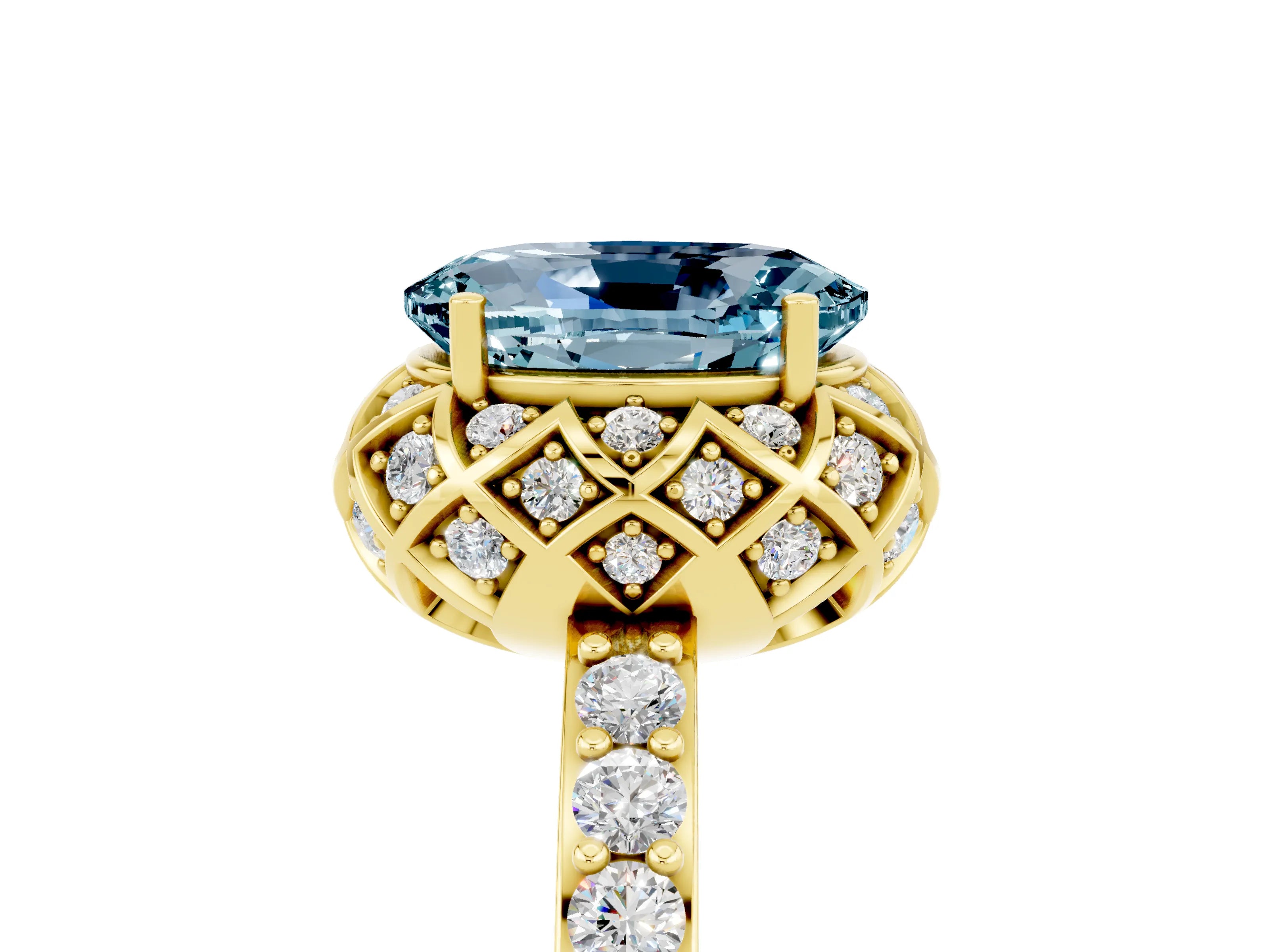Yellow gold Oval Cut Diamond Solitaire Ring with Shared Prong Pavé Band_5
