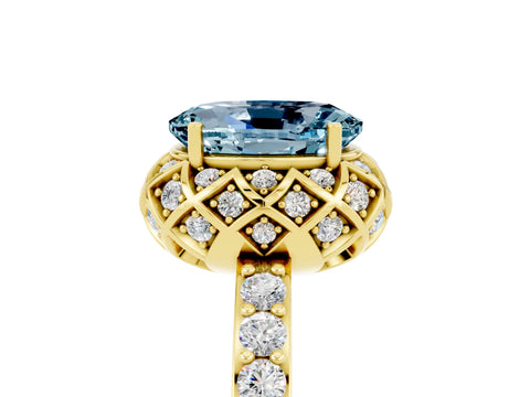 Yellow gold Oval Cut Diamond Solitaire Ring with Shared Prong Pavé Band_5