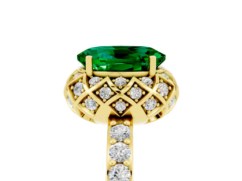Yellow gold Oval Cut Diamond Solitaire Ring with Shared Prong Pavé Band_5