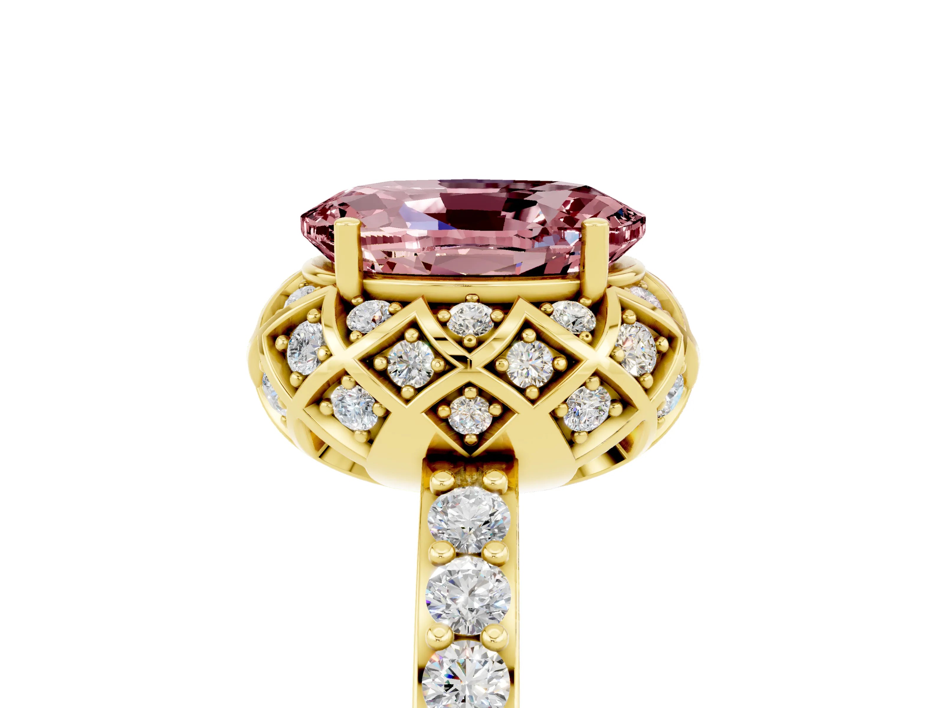 Yellow gold Oval Cut Diamond Solitaire Ring with Shared Prong Pavé Band_5