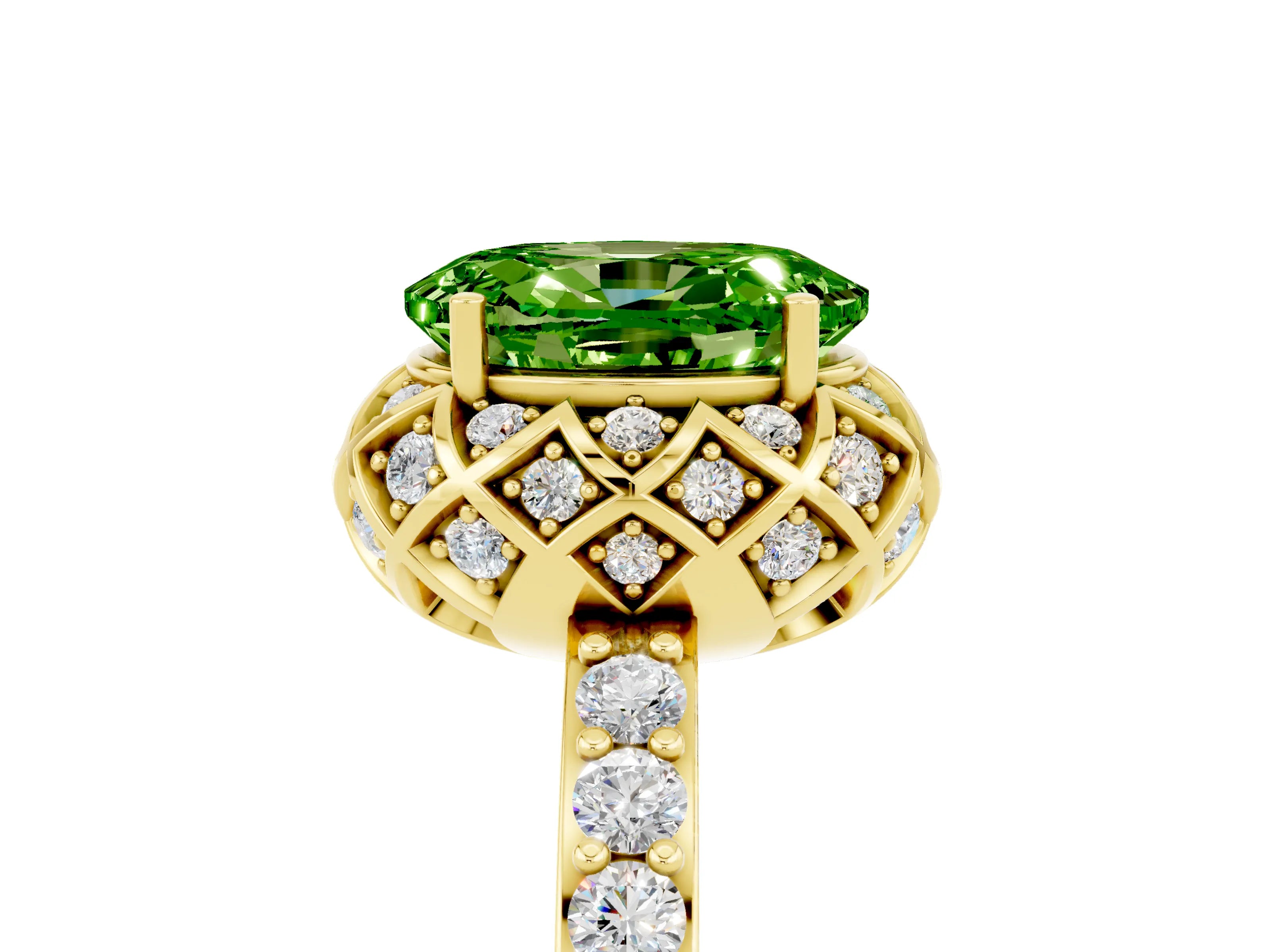 Yellow gold Oval Cut Diamond Solitaire Ring with Shared Prong Pavé Band_5
