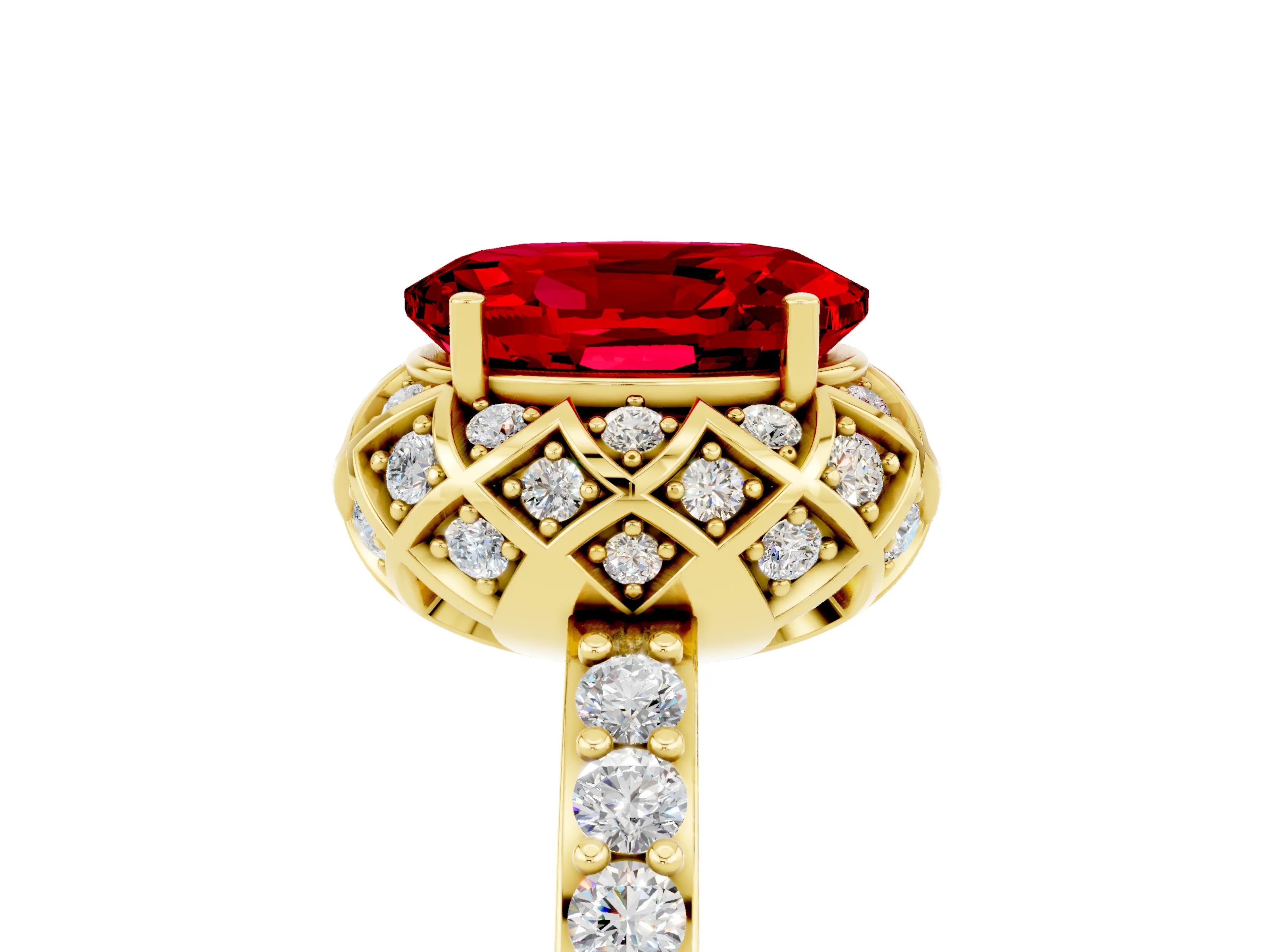 Yellow gold Oval Cut Diamond Solitaire Ring with Shared Prong Pavé Band_5