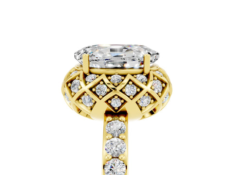 Yellow gold Oval Cut Diamond Solitaire Ring with Shared Prong Pavé Band_5