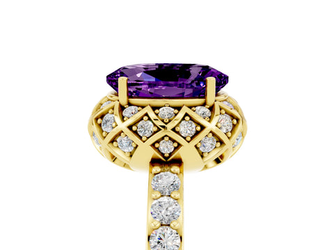 Yellow gold Oval Cut Diamond Solitaire Ring with Shared Prong Pavé Band_5