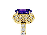 Yellow gold Oval Cut Diamond Solitaire Ring with Shared Prong Pavé Band_5