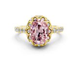 Yellow gold Oval Cut Diamond Solitaire Ring with Shared Prong Pavé Band