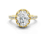 Yellow gold Oval Cut Diamond Solitaire Ring with Shared Prong Pavé Band