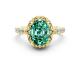 Yellow gold Oval Cut Diamond Solitaire Ring with Shared Prong Pavé Band