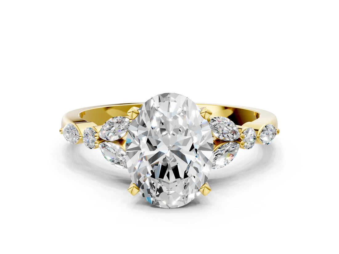 Yellow gold Oval Cut Diamond Solitaire Ring with Side Stones and Four-Prong Setting_58