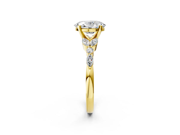Yellow Gold Oval Marquise Side Stone Engagement Ring Setting
