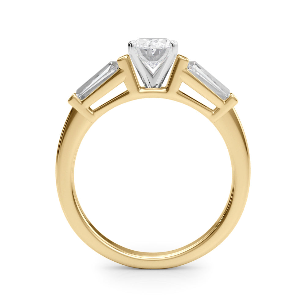 Yellow gold Oval Cut Diamond Solitaire Ring with Tapered Baguette Accents and Four-Prong Setting 2