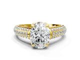 Yellow gold Oval Cut Diamond Solitaire Ring with Three-Row Pavé Band and Four-Prong Setting_49