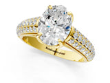 Yellow gold Oval Cut Diamond Solitaire Ring with Three-Row Pavé Band and Four-Prong Setting_50