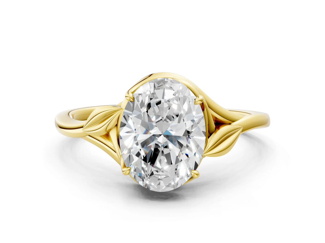 Yellow gold Oval Cut Diamond Solitaire Ring with Twist Band and Four-Prong Setting_54