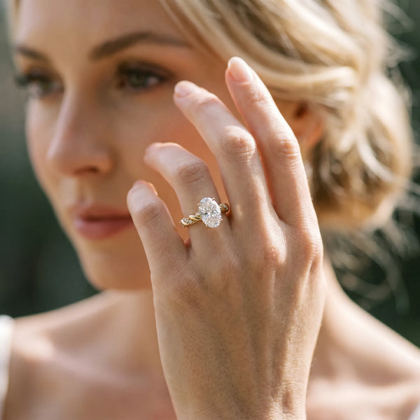 Yellow Gold Oval Solitaire Engagement Ring Setting with Rope Twist Band and Dotted Accents