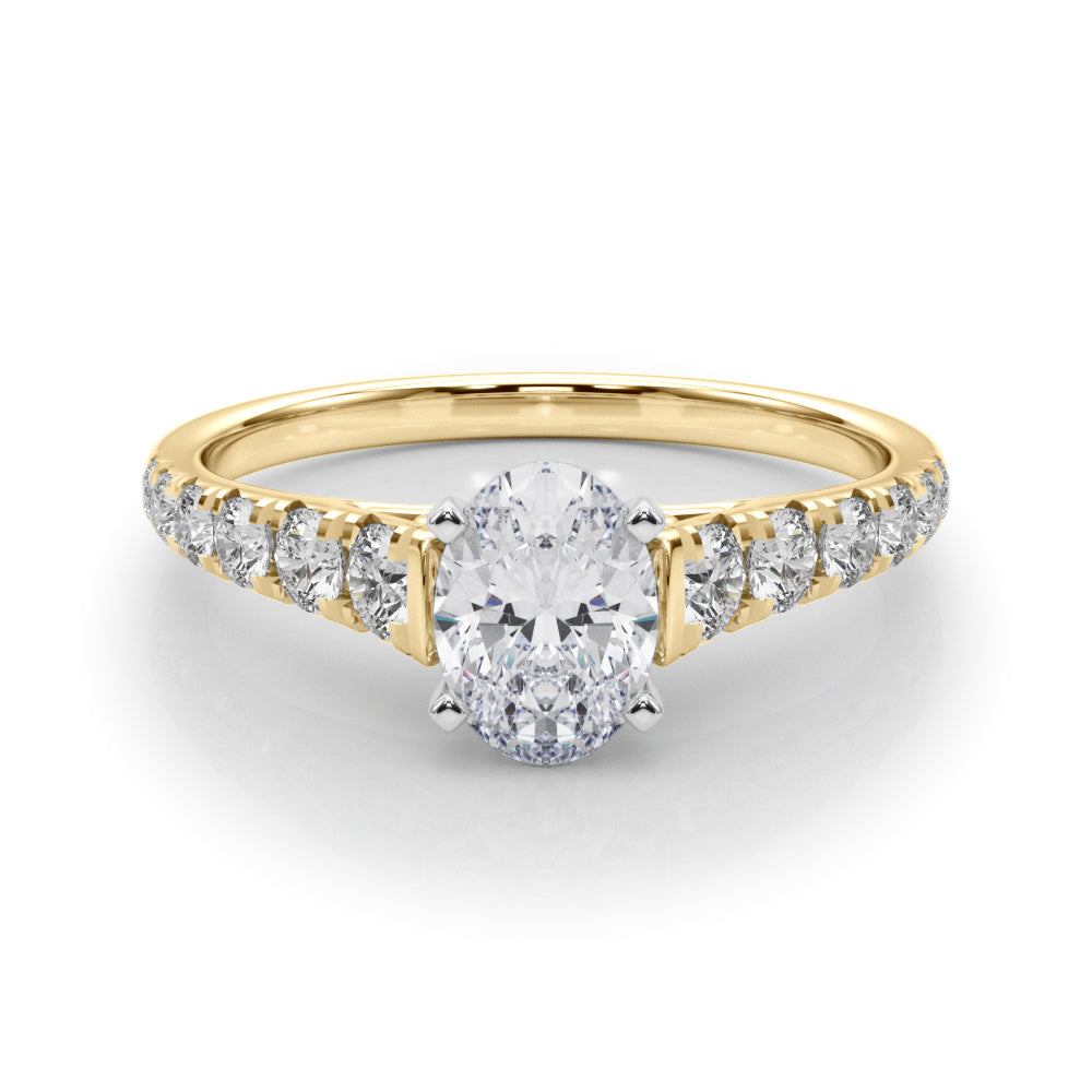 Yellow gold Oval Cut Diamond Solitaire with Pave Band and Four-Prong Setting 1
