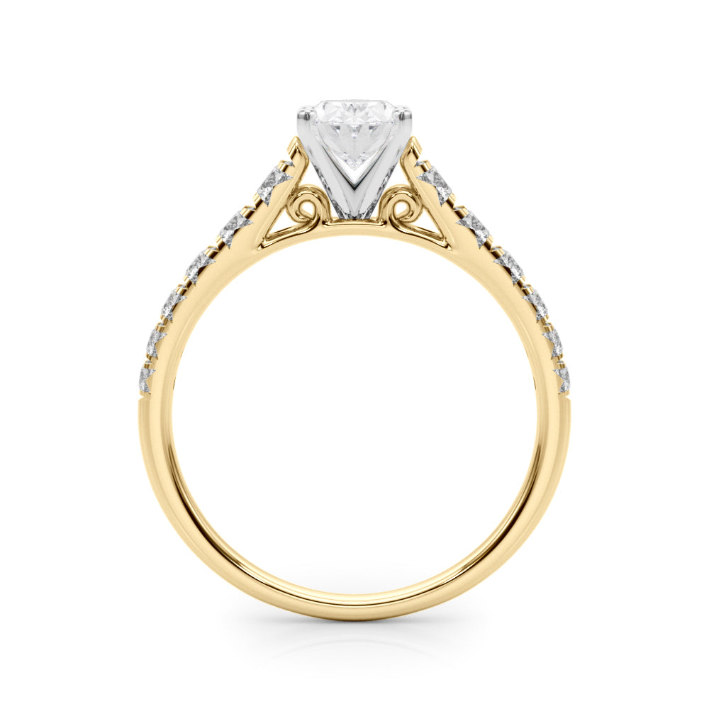Yellow gold Oval Cut Diamond Solitaire with Pave Band and Four-Prong Setting 2