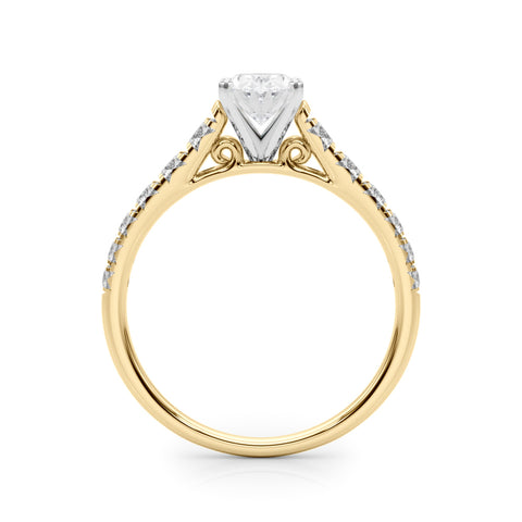 Yellow gold Oval Cut Diamond Solitaire with Pave Band and Four-Prong Setting 2