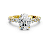 14K Yellow Gold 2.59 Carat D VVS1 Oval Diamond Side Stone Solitaire Ring with Round and Four-Prong Setting