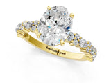 14K Yellow Gold 2.59 Carat D VVS1 Oval Diamond Side Stone Solitaire Ring with Round and Four-Prong Setting