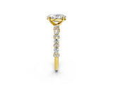 14K Yellow Gold 2.59 Carat D VVS1 Oval Diamond Side Stone Solitaire Ring with Round and Four-Prong Setting
