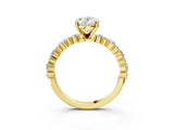 14K Yellow Gold 2.59 Carat D VVS1 Oval Diamond Side Stone Solitaire Ring with Round and Four-Prong Setting