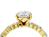 14K Yellow Gold 2.59 Carat D VVS1 Oval Diamond Side Stone Solitaire Ring with Round and Four-Prong Setting