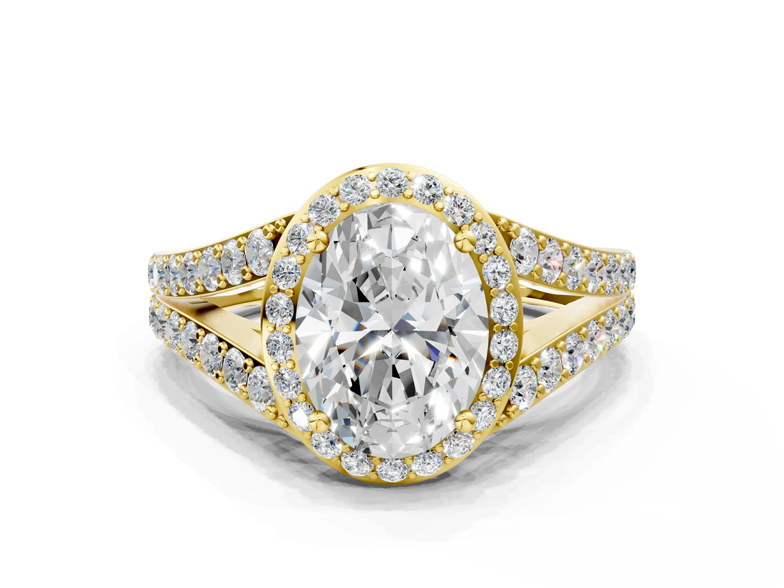 Yellow gold Oval Cut Diamond Split Shank Halo Ring with Four-Prong Setting_68