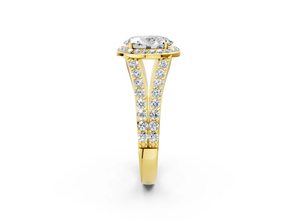 Yellow Gold Oval Halo Engagement Ring Setting with Narrow Pave Split Shank