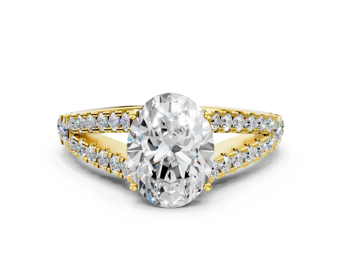 Yellow gold Oval Cut Diamond Split Shank Pavé Engagement Ring with Four-Prong Setting_88