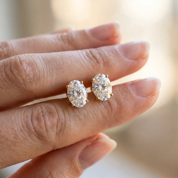 Yellow gold Oval Cut Diamond Stud Earrings