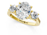 Yellow gold Oval Cut Diamond Three-Stone Engagement Ring with Prong Setting and Pavé Band_4