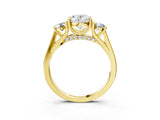 Yellow gold Oval Cut Diamond Three-Stone Engagement Ring with Prong Setting and Pavé Band_6