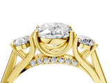 Yellow gold Oval Cut Diamond Three-Stone Engagement Ring with Prong Setting and Pavé Band_7