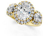 Yellow gold Oval Cut Diamond Three-Stone Halo Ring with Prong Setting and Pavé Accents_10