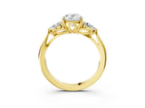 14K Yellow Gold 1.16 Carat D VVS2 Oval Diamond Three-Stone Ring with Pear Side Stones and Prong Setting