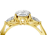 14K Yellow Gold 1.16 Carat D VVS2 Oval Diamond Three-Stone Ring with Pear Side Stones and Prong Setting