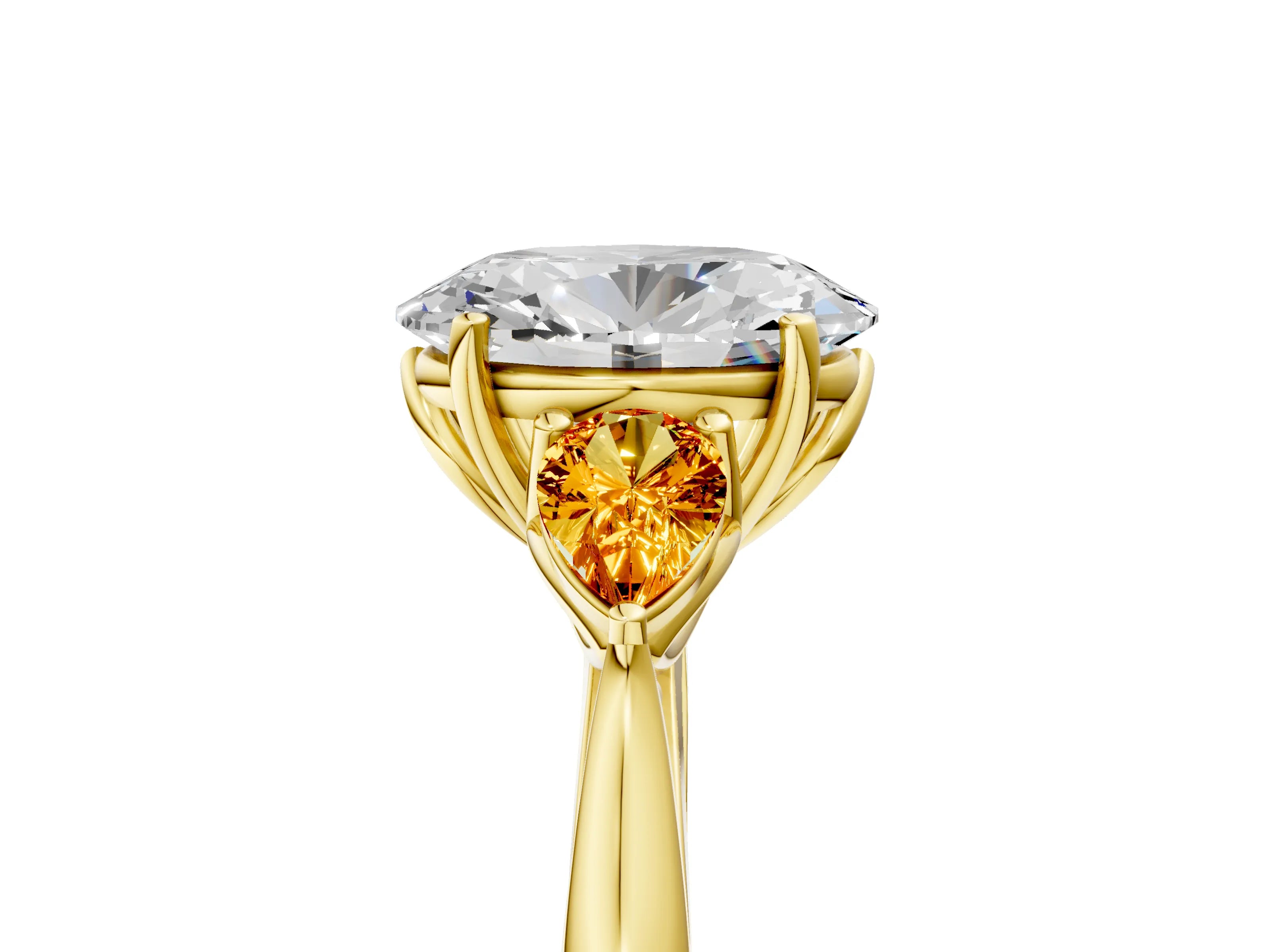 Yellow gold Oval Cut Diamond Three-Stone Ring with Pear with Citrine side stone Side Stones and Prong Setting_5