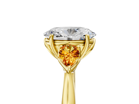 Yellow gold Oval Cut Diamond Three-Stone Ring with Pear with Citrine side stone Side Stones and Prong Setting_5