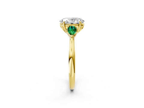 Yellow gold Oval Cut Diamond Three-Stone Ring with Pear with Emerald side stone Side Stones and Prong Setting_2
