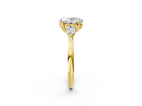 Yellow gold Oval Cut Diamond Three-Stone Ring with Pear with Moissanite side stone Side Stones and Prong Setting_2