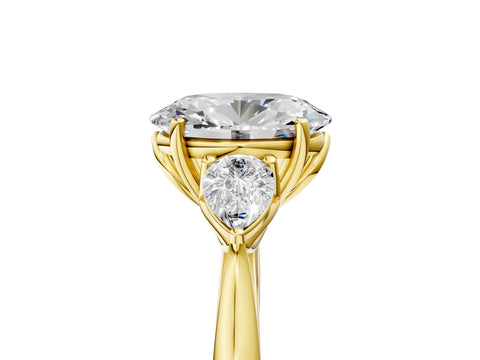 Yellow gold Oval Cut Diamond Three-Stone Ring with Pear with Moissanite side stone Side Stones and Prong Setting_5