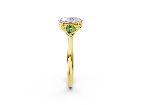 Yellow gold Oval Cut Diamond Three-Stone Ring with Pear with Peridot side stone Side Stones and Prong Setting_2
