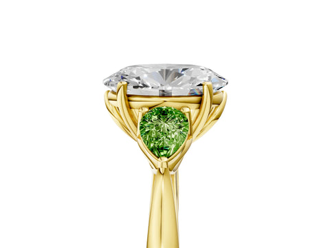 Yellow gold Oval Cut Diamond Three-Stone Ring with Pear with Peridot side stone Side Stones and Prong Setting_5