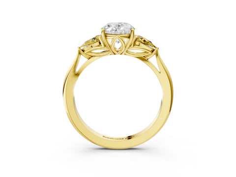 Yellow gold Oval Cut Diamond Three-Stone Ring with Pear with Yellow Sapphire side stone Side Stones and Prong Setting_3