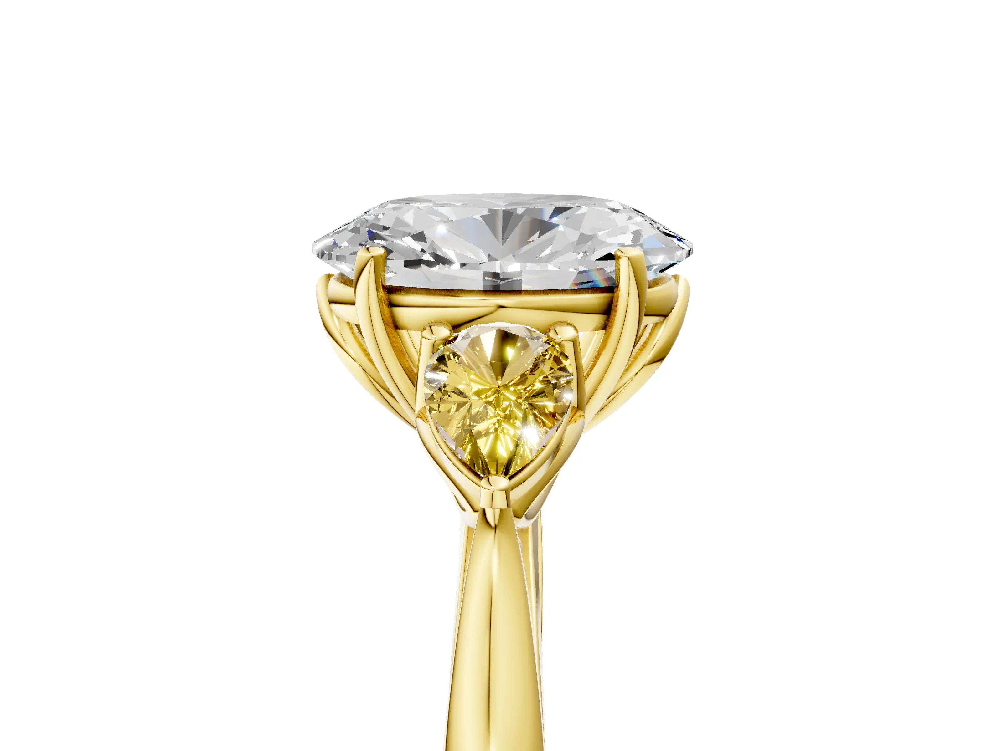 Yellow gold Oval Cut Diamond Three-Stone Ring with Pear with Yellow Sapphire side stone Side Stones and Prong Setting_5