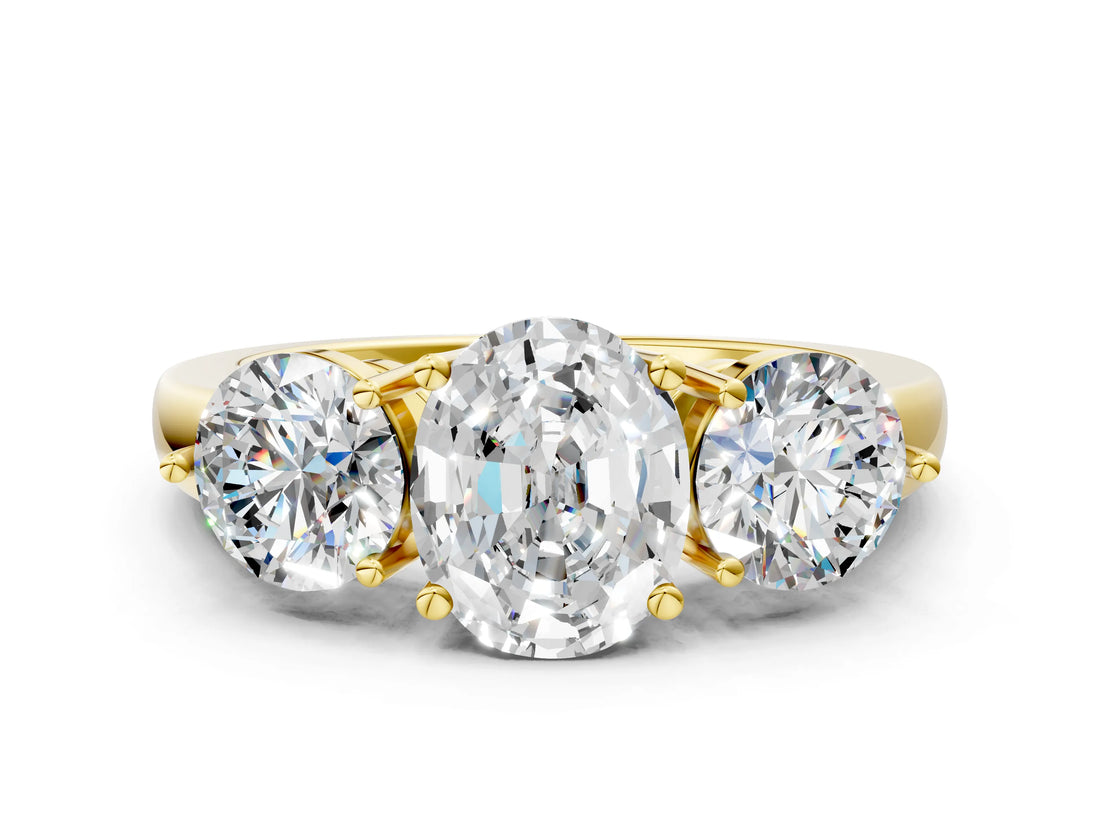 Yellow gold Oval Cut Diamond Three-Stone Ring with Prong Setting and Classic Band_123